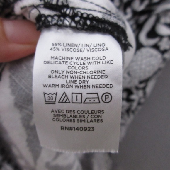 LOFT Shirt Dress 10 Black White Pineapple Belted Midi Linen Blend Coastal Button - Picture 5 of 10